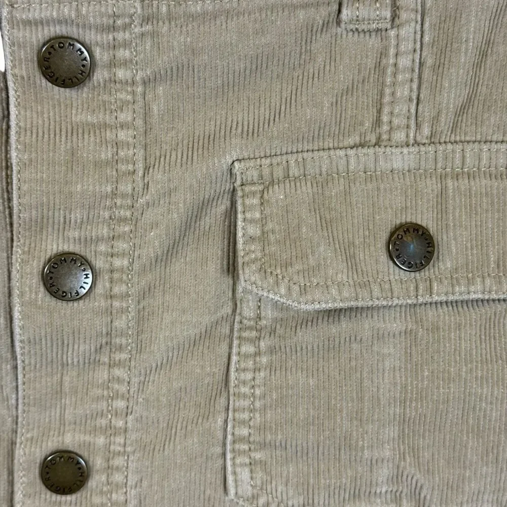 Y2K Front Button Tommy Hilfiger Tan/Beige Corduroy Skirt Size 8